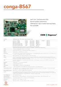 conga-BS67 -- Intel® Core™ 2nd Generation CPUs -- Extreme graphics performance -- COM Express™ Type 2 module featuring Display	 	 Port and HDMI