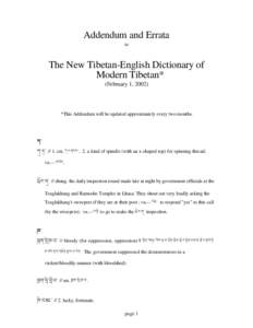 Addendum and Errata to The New Tibetan-English Dictionary of Modern Tibetan* (February 1, 2002)