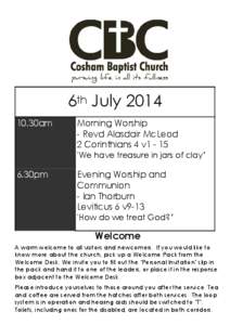 6th July[removed]30am Morning Worship - Revd Alasdair McLeod 2 Corinthians 4 v1 - 15
