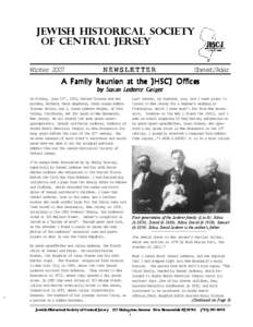 JEWISH HISTORICAL SOCIETY OF CENTRAL JERSEY Winter 2007 NEWSLETTER
