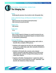 Ecological Forecasting  Predicting the Presence of Sea Nettles | Lesson Plan ECOLOGICAL FORECASTING LESSON PLAN