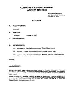 COMMUNITY REDEVELOPMENT AGENCY MEETING Immediately following City Commission Meeting October[removed]