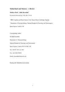 Memory / Neuropsychological assessment / Attention-deficit hyperactivity disorder / Neuroscience / Pregnancy / Working memory / Hippocampus / Episodic memory / Psychology / Mind / Cognitive science / Ethology