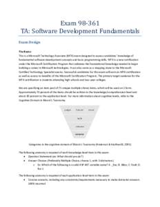 Exam[removed]TA: Software Development Fundamentals Exam Design The Basics This is a Microsoft Technology Associate (MTA) exam designed to assess candidates’ knowledge of fundamental software development concepts and bas