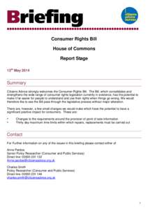 Consumer Rights Bill House of Commons Report Stage 13th May[removed]Summary