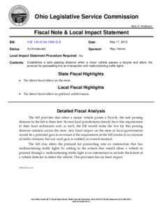 Ohio Legislative Service Commission Sara D. Anderson Fiscal Note & Local Impact Statement Bill: