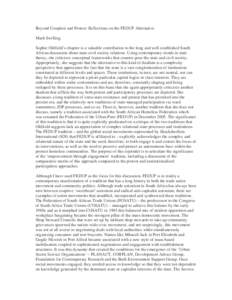 Beyond Cooption and Protest: Reflections on the FEDUP Alternative Mark Swilling Sophie Oldfield’s chapter is a valuable contribution to the long and well established South African discussion about state-civil society r