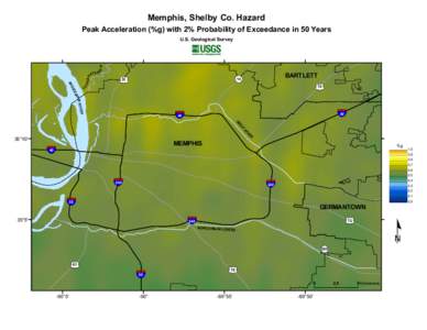 Memphis, Shelby Co. Hazard Peak Acceleration (%g) with 2% Probability of Exceedance in 50 Years E R  U.S. Geological Survey