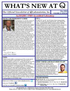WHAT’S NEW AT Q 88 The Official Newsletter of Q Laboratories, Inc.  May 2014