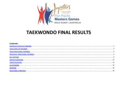 TAEKWONDO FINAL RESULTS Contents INDIVIDUAL CREATIVE POOMSAE ...............................................................................................................................................................