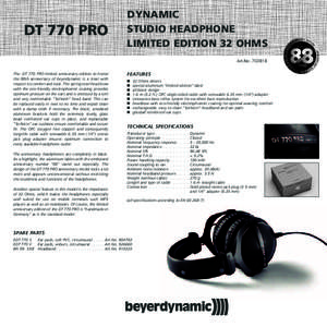 DT 770 PRO  DYNAMIC STUDIO HEADPHONE LIMITED EDITION 32 OHMS Art.No[removed]