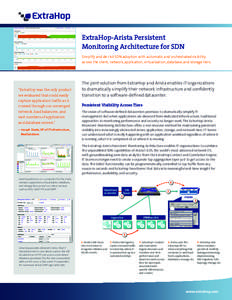 ExtraHop-Arista Persistent Monitoring Architecture for SDN Simplify and de-risk SDN adoption with automatic and orchestrated visibility across the client, network, application, virtualization, database, and storage tiers