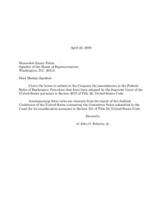 April 23, 2008  Honorable Nancy Pelosi Speaker of the House of Representatives Washington, D.C[removed]Dear Madam Speaker: