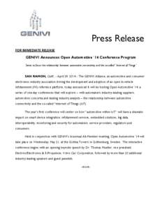 Microsoft Word - GENIVI Announces Open Automotive `14 Conference Program  Final Release