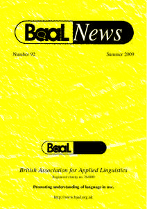 News Number 92 SummerBritish Association for Applied Linguistics