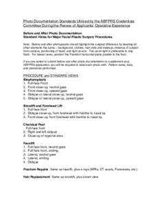 Photo Documentation Standards Utilized by the ABFPRS Credentials Committee During the Review of Applicantsʼ Operative Experience Before and After Photo Documentation: Standard Views for Major Facial Plastic Surgery Proc