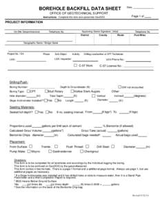 BOREHOLE BACKFILL DATA SHEET  Date: OFFICE OF GEOTECHNICAL SUPPORT