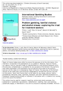 Behavior / Human behavior / Abuse / Violence / Psychiatric diagnosis / Sexual violence / Crime / Domestic violence / Problem gambling / Intimate partner violence / Alcoholism / Victimisation