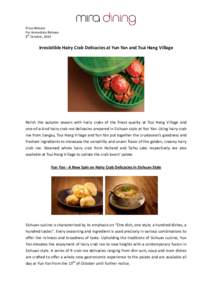 Press Release For Immediate Release th 8 October, 2014  Irresistible Hairy Crab Delicacies at Yun Yan and Tsui Hang Village