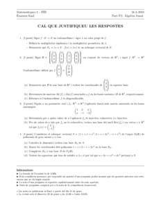 Matem`atiques 1 - FIB Examen final ` Part F2: Algebra lineal