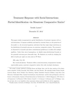 Treatment Response with Social Interactions: Partial Identi…cation via Monotone Comparative Statics Natalia Lazzati y