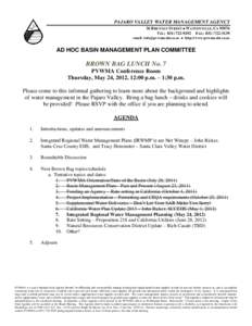 PAJARO VALLEY WATER MANAGEMENT AGENCY 36 BRENNAN STREET  WATSONVILLE, CATEL: FAX: email:   http://www.pvwma.dst.ca.us  AD HOC BASIN MANAGEMENT PLAN COMMITTEE