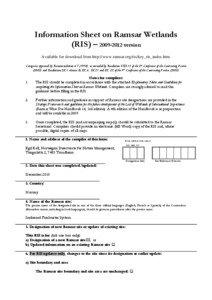 Information Sheet on Ramsar Wetlands (RIS) – [removed]version Available for download from http://www.ramsar.org/ris/key_ris_index.htm.