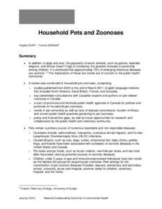 Household Pets and Zoonoses Angela Smith , Yvonne Whitfielda  a