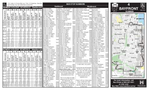 ALF refers to Accessible Low Floor. All Weekday, Saturday and Sunday trips are wheelchair accessible. SUNDAY/HOLIDAY SCHEDULE - Eastbound  BUS STOP NUMBERS