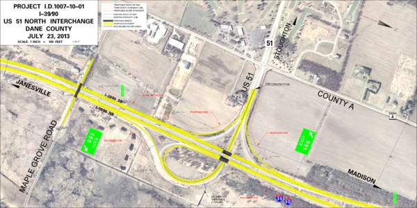 IProject, North segment (Dane/Rock County line - US 12/18), map - US 51 interchange - PIM July 23, 2013