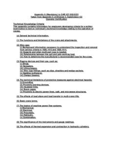 Appendix A (Mandatory) to OAR[removed]Taken from Appendix C of Division 3, Subdivision CC Operator Certification Technical Knowledge Criteria This appendix contains information for employers developing criteria for 