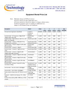 Equipment Rental Price List