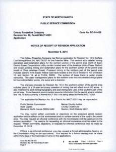 STATE OF NORTH DAKOTA PUBLIC SERVICE COMMISSION Case No. RC[removed]Coteau Properties Company	 Revision No. 18, Permit NACT-0201