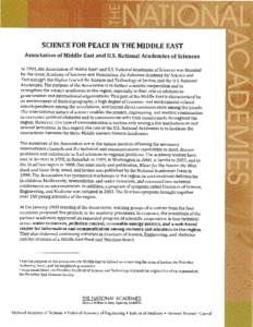 SCIENCE FOR PEACE IN THE MIDDf,E EAST Association of Middle East and U.S. National Academies of Sciences ln L994, the Association of Middle Eastt and U.S. National Academies of Sciences was founded by the Israel Academy 