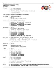 MARSHALL COUNTY SCHOOLS CALENDAR SUMMARY[removed]AUGUST  16