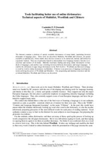 Tools facilitating better use of online dictionaries: Technical aspects of Multidict, Wordlink and Clilstore Caoimhín P. Ó Donnaíle Sabhal Mòr Ostaig An t-Eilean Sgitheanach