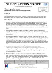 SAFETY ACTION NOTICE ESTATES AND FACILITIES EQUIPMENT SAN(SCAPR 2009 Facilities