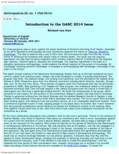 van Oort -Introduction to the GASC 2014 Issue
