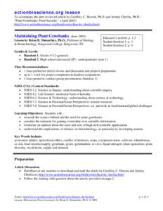actionbioscience.org lesson To accompany the peer-reviewed article by Geoffrey C. Hawtin, Ph.D. and Jeremy Cherfas, Ph.D.: “Plant Genebanks: Food Security” (April[removed]http://www.actionbioscience.org/biodiversity/ha