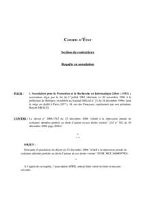 CONSEIL D’ÉTAT Section du contentieux Requête en annulation  POUR :