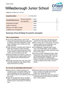 School report  Willesborough Junior School Highfield Road, Ashford, Kent, TN24 0JU  Inspection dates