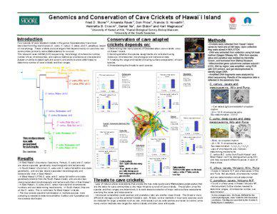 Genomics and Conservation of Cave Crickets of Hawai`i Island Fred D. Stone1,2, Amanda Raver1, Don Price1, Francis G. Howarth2, Henrietta B. Croom3 , Daniel Na1, Jon Eldon1 and Karl Magnacca1