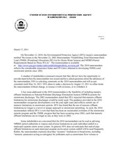 Comments on EPA’s revisions to the Memorandum “Establishing Total Maximum Daily Load (TMDL) Wasteload Allocations (WLAs) for Storm Water Sources and NPDES Permit Requirements Based on Those WLAs