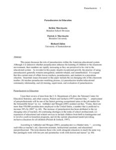 Paraeducators  1 Paraeducators in Education