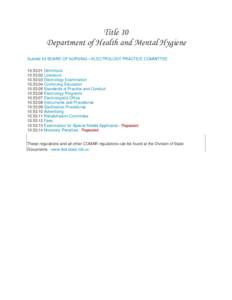 Title 10 Department of Health and Mental Hygiene Subtitle 53 BOARD OF NURSING—ELECTROLOGY PRACTICE COMMITTEEDefinitionsLicensureElectrology Examination