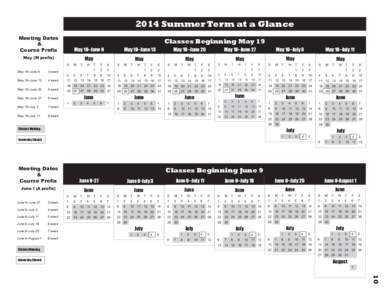 2014 Summer Term at a Glance Meeting Dates & Course Prefix  May 19–June 6