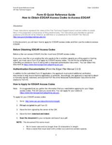 Form ID - How to Obtain EDGAR Access Codes to Access EDGAR