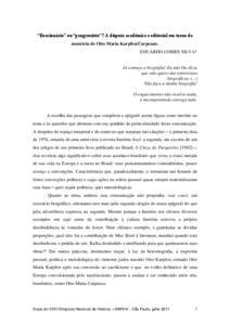 “Reacionário” ou “progressista”? A disputa acadêmica e editorial em torno da memória de Otto Maria Karpfen/Carpeaux. EDUARDO GOMES SILVA*