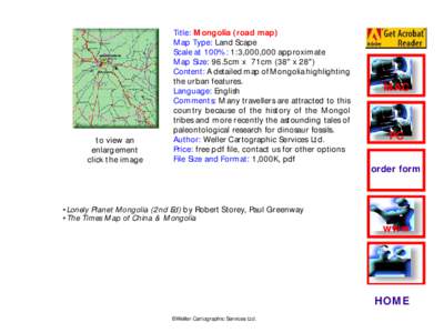 to view an enlargement click the image Title: Mongolia (road map) Map Type: Land Scape