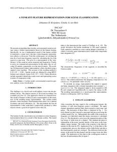 IEEE AASP Challenge on Detection and Classification of Acoustic Scenes and Events  A TONE-FIT FEATURE REPRESENTATION FOR SCENE CLASSIFICATION Johannes D. Krijnders, Gineke A. ten Holt INCAS3 Dr. Nassaulaan 9